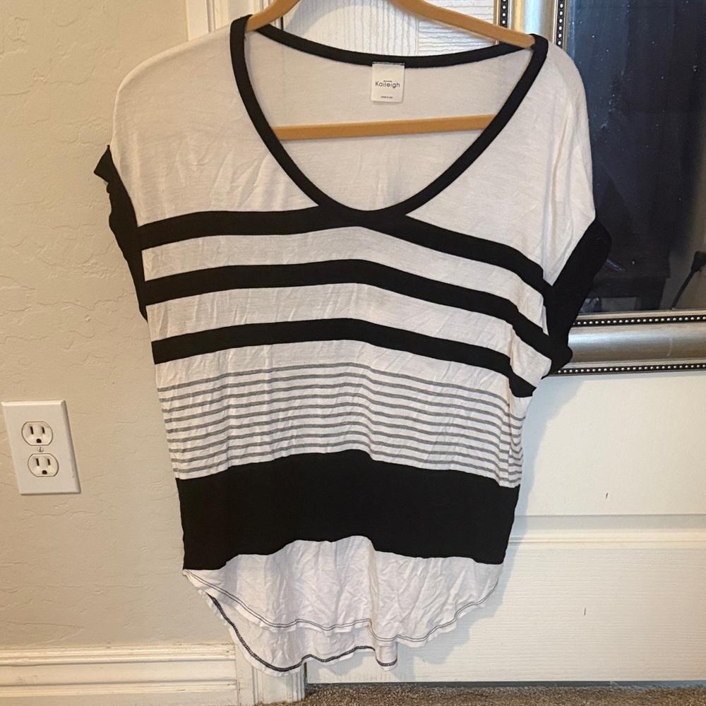 Kaileigh Black and White Striped Short Sleeve Tee